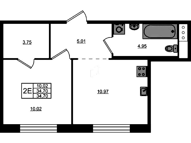 1-комнатная квартира 34.7 м², 4/5 эт., ЖК «Plus Пулковский»